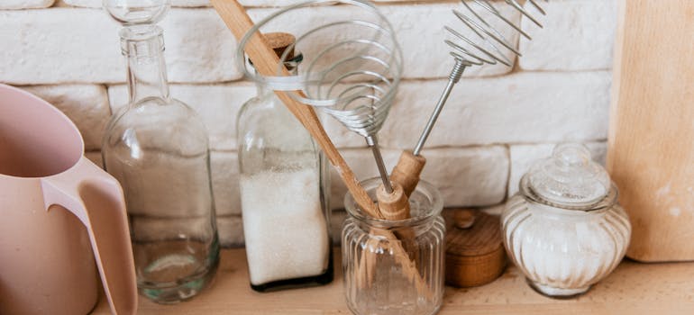 Kitchen utensils on the counter.