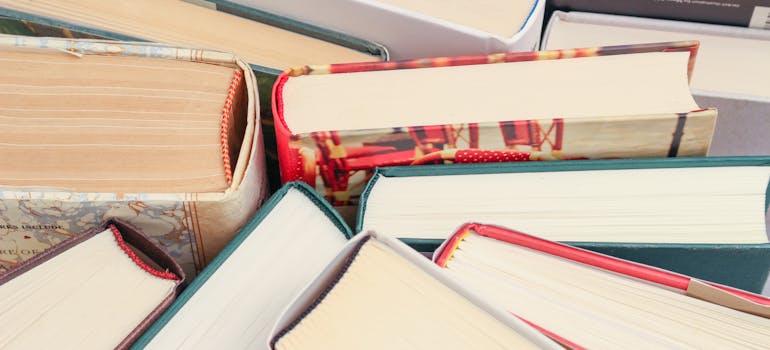 Books in a pile.
