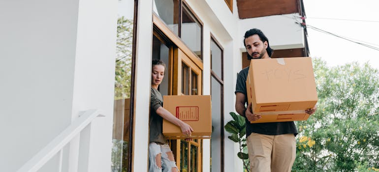 A couple moving boxes.