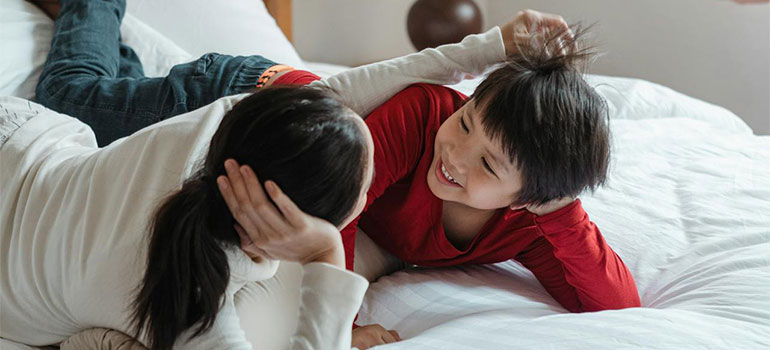 mom and son talking