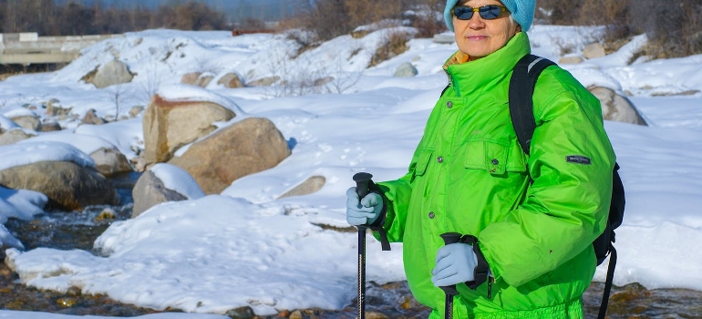 elderly woman hiking