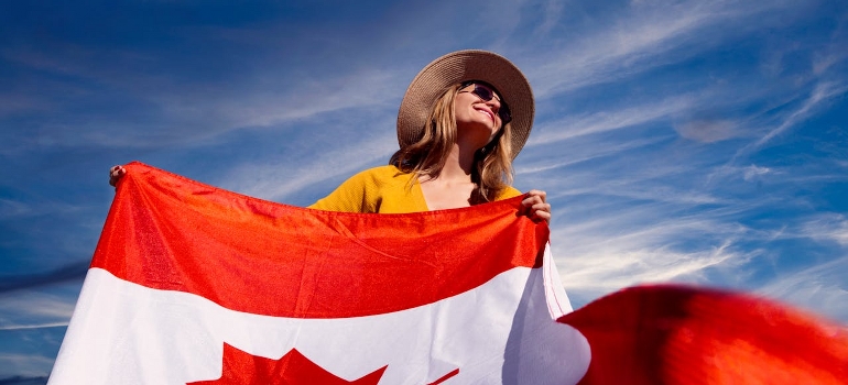 woman with a Canadian flag