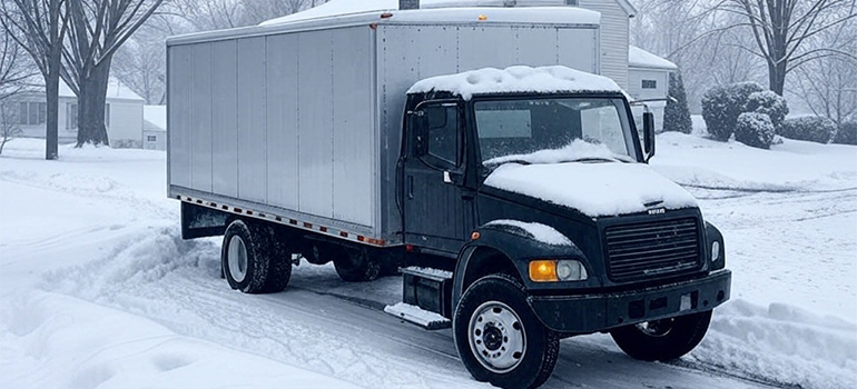 moving truck at snow