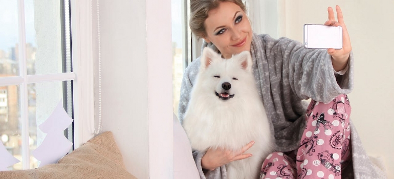 woman and a dog